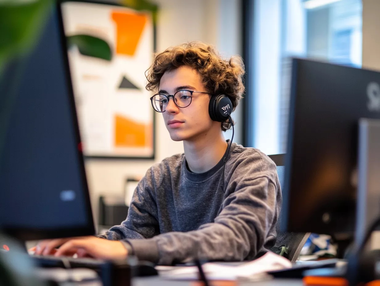 Werkstudent aan het werk in kantoor